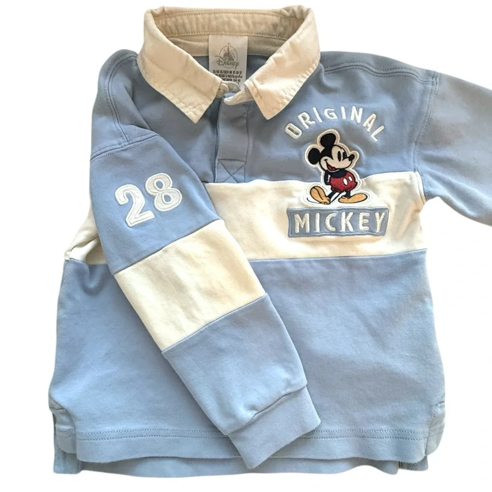 Disney Original Mickey Mouse Rugby Shirt Blue Cream Size XS 110 - Picture 3 of 9